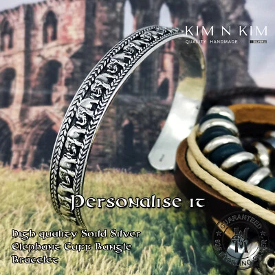 Elephant Cuff Bangle Bracelet ✔️Solid 925 Stering Silver ✔️Personalised✔️Quality - Image 1 of 4