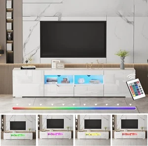 Modern TV Unit 200cm Cabinet TV Stand and White All High Gloss LED RGB Lights - Picture 1 of 16