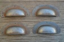 SET OF 4 ANTIQUE PRESSED AGED STEEL DRAWER HANDLE FILING INDUSTRIAL PULL CB11