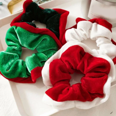 Christmas Scrunchies Velvet Ponytail Holder Elastic Hair Bands Rope Accessories - Image 1 of 4