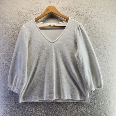 Rose Olive Shirt Womens Large White Long Sleeve Tunic V Neck Popover Blouse - Image 1 of 4