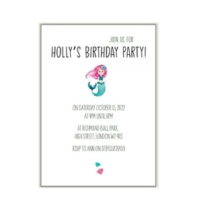 Mermaid INVITES x10, girls birthday party invitation personalised cards si28 - Picture 1 of 11