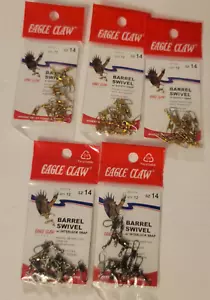 (5) Packs EAGLE CLAW BARREL SWIVEL w/ Interlock Snap (Size 14) Qty. 12 Per Pack - Picture 1 of 13