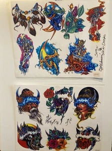 2 Vintage 1995 Wall Art Tattoo Flash Sheets By Edward Lee -N- Douglas C-21 - Picture 1 of 5