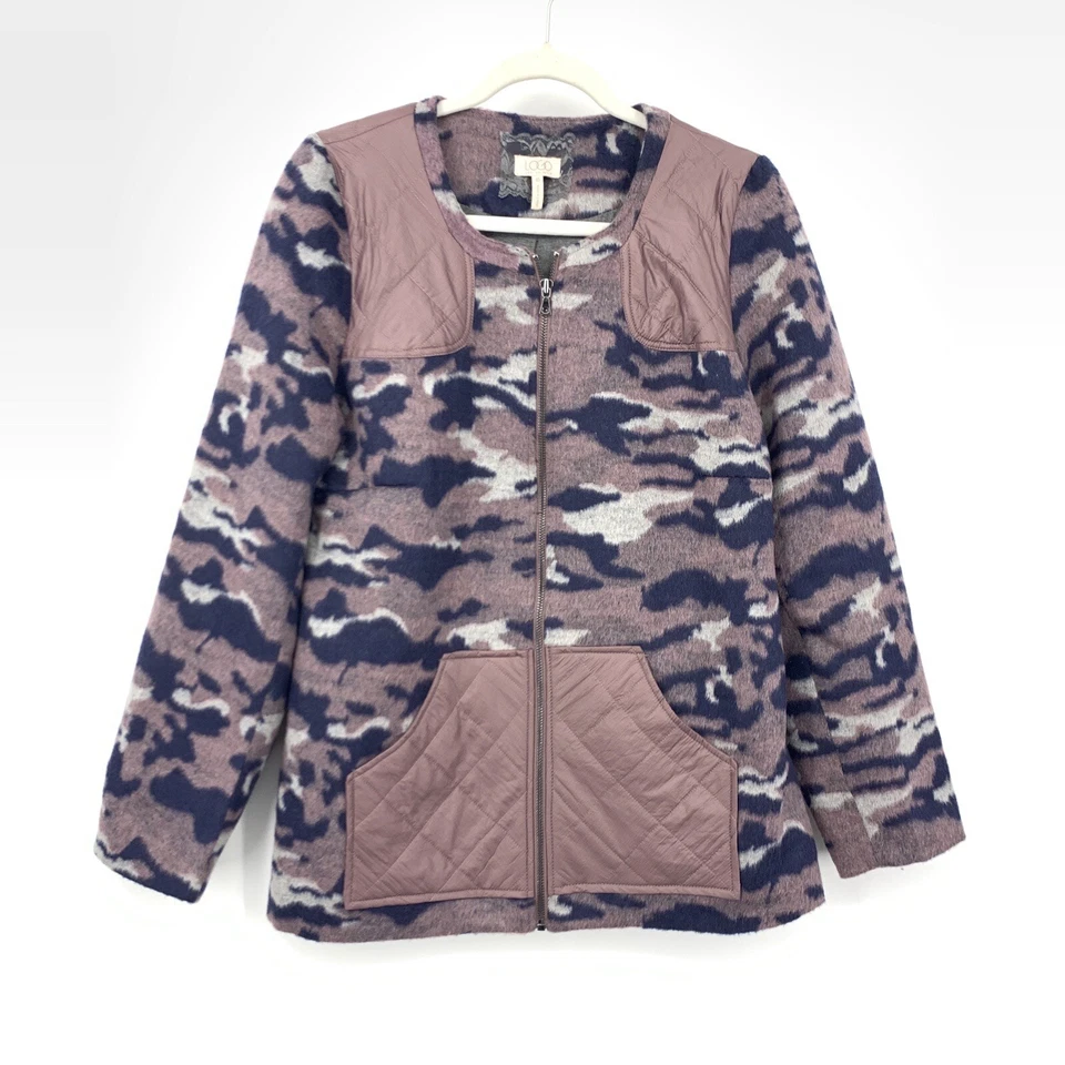 LOGO By Lori Goldstein Mujer 10 Chaqueta Grande Cepillado Camuflaje Rosa Azul Foto 1 de 4