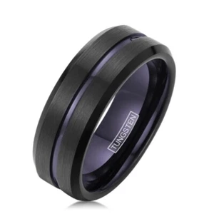 Women's Black Tungsten Ring with Deep Purple Stripe * Size 6 - Picture 1 of 3