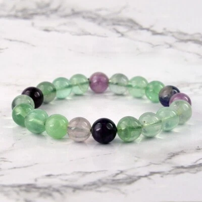 Natural Rainbow Fluorite Stone Bracelet Crystal Stretch Bracelet Xmas Gift - Image 1 of 4