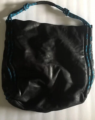 L.A.M.B. Bolso Hobo Gwen Stefani CHARAN | Cuero Negro y Azul Paracord | RARO Foto 1 de 4