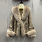 Fur Coats Rabbit Skin Leather Fur Jackets  Natural  Fur Collar Outwear Oversize