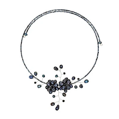 Gargantilla de rayo floral de perlas negras collar envolvente de alambre Foto 1 de 4