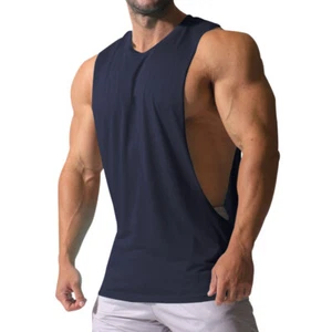 New men's vest muscle men's sports casual solid color men's sleeveless T-shirt - Picture 1 of 35