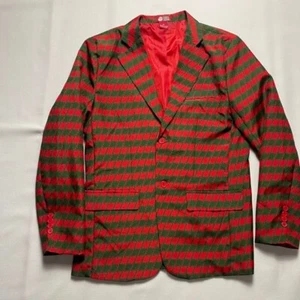 Dec 25th Ugly Christmas Blazer Red Green Houndstooth Holiday Jacket M With Tie - Picture 1 of 7