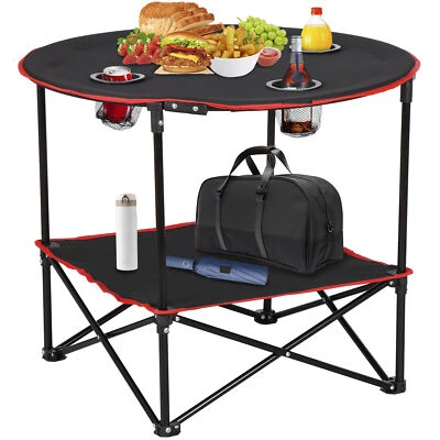Metal Frame Outdoor Waterproof Camping Portable Folding Camping Table, Black - Image 1 of 4