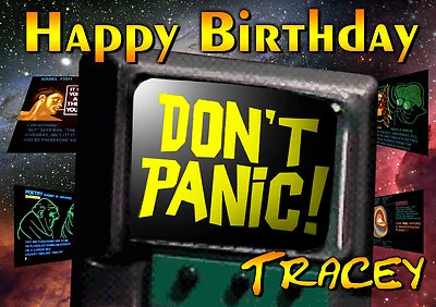The Hitchhiker's Guide to the Galaxy personalised Birthday Card - Don't Panic - Image 1 of 4