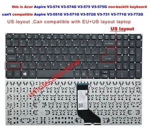 Neue US Tastatur ohne Hintergrundbeleuchtung für Acer V3-574 V3-574G V3-574T V3-575 V3-575G Laptop - Bild 1 von 4