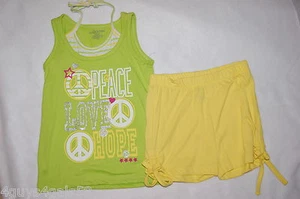 Girls S 6-6X Summer Outfit LIME GREEN TANK TOP Peace Love Hope YELLOW SHORTS - Picture 1 of 1