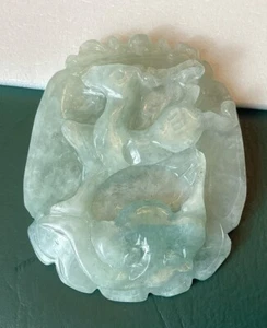 Light Green Two Toned One Sided Jadeite Deer Jumping Translucent Pendant - Picture 1 of 8