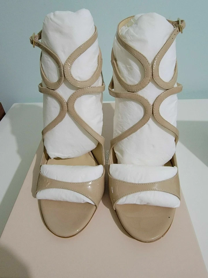 Pre-owned Jimmy Choo Lang Beige Patent Leather Heels Size 37.5 with Defects - Image 1 of 1