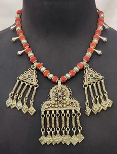Handmade Vintage Kuchi Banjara Afghan Tribal Gypsy Thread Beads Pendant Necklace - Picture 1 of 3