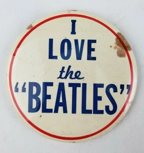 Rare Vintage Original 1960's I Love The Beatles 3.5" Pinback Button Pin Sign 60s - Picture 1 of 7