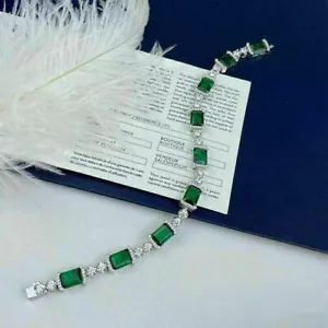 5Ct Emerald Cut Simulated Green emerald Tennis Bracelet 14K White Gold Plated - Picture 1 of 5