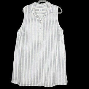 Sigrid Olsen 100% Linen Dress Plus Size 2X Shift Coastal Blue White Stripe Women - Picture 1 of 5