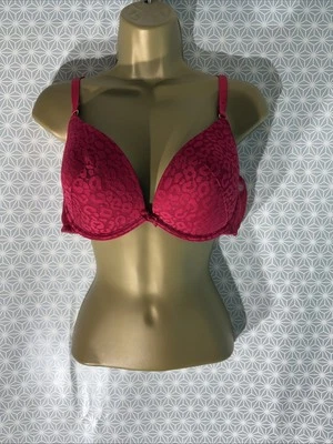 Womens New Look Uk 38D Red Animal Print Overlay Padded Underwired Plunge Bra - Image 1 of 4