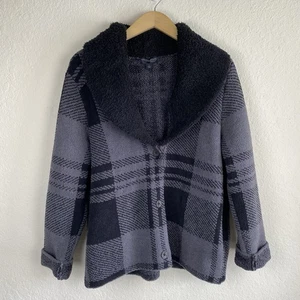 Cárdigan a Cuadros Barefoot Dreams L CozyChic Suéter Chaqueta Chal Cuello Negro Otoño - Imagen 1 de 5