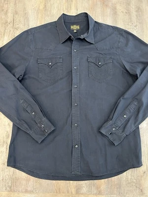 True Religion XL Black Western Shirt Denim Snap Front Standard Long Sleeve Solid - Image 1 of 4