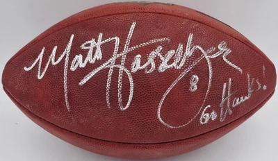 Matt Hasselbeck Auto Off. NFL Cuero Juego Fútbol Seahawks Go Hawks MCS Holo Foto 1 de 4