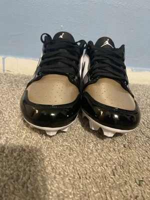 Футбольные бутсы Air Jordan 1 низкие TD с золотым носком черные белые мужские размер 11,5 - Изображение 1 из 4