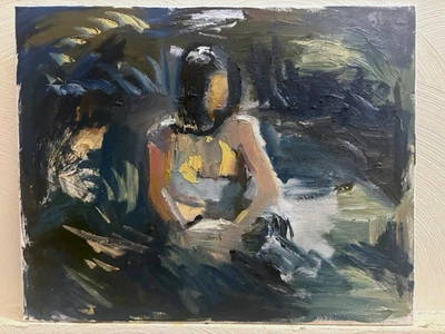 "Ninfa en Río Moderno Cubista Óleo Sobre Lienzo 16""x20"" Original Firmado" Foto 1 de 3