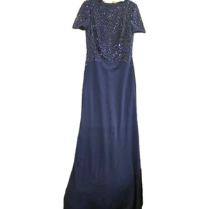 Vestido de noche largo para mujer Tadashi Shoji talla 4 azul con lentejuelas manga corta - Imagen 1 de 8
