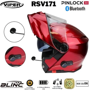 VIPER RS-V171 BLUETOOTH BLINC FLIP UP FRONT MOTORCYCLE HELMET FREE PINLOCK30 - Picture 1 of 8
