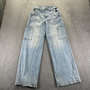 American Eagle Outfitters Jeans Women 0 Blue Denim Cotton Wide-Leg Baggy Stretch - Picture 1 of 12