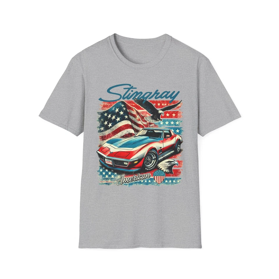 Camiseta Corvette Stingray Bandera Americana Clásica C3 Muscle Car Gráfico Camiseta EE. UU.  Foto 1 de 1