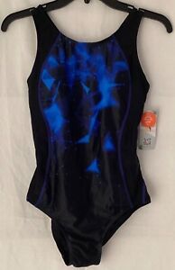 NEW ATTRACO One Piece Racerback Swimsuit UPF 50+ Black Blue Size XS Extra Small
