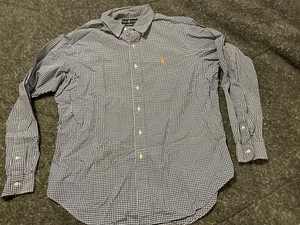 Ralph Lauren XL classic fit long sleeve button shirt Blue Checkered Yellow Logo - Picture 1 of 8