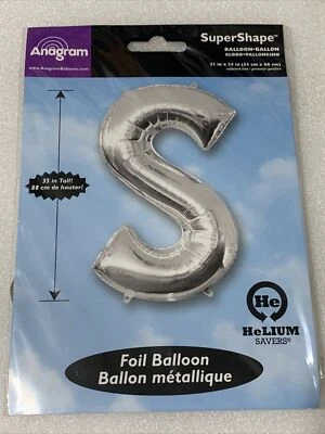 Anagram Balloons (Letter S) Foil Mylar Balloon 21” X 35” Silver New!!! - Image 1 of 4