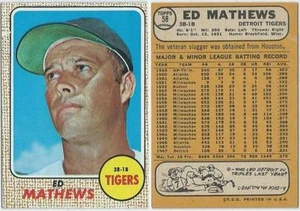 1968 Topps #58 - Ed Mathews Detroit Tigers - Near Mint/Mint - Picture 1 of 3