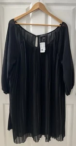 NWT Forever 21 Pleated Sheer Black Dress Long Sleeves 3X Elegant Whimsigoth - Picture 1 of 14