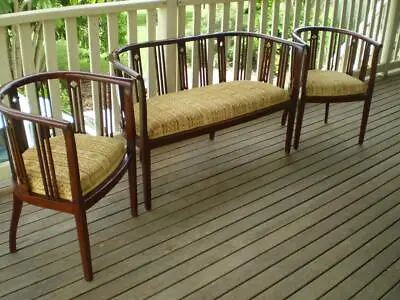 Vintage Antique 3 Pc Parlour Set Bentwood Frame Upholstered Seats Timber Feature • 665$