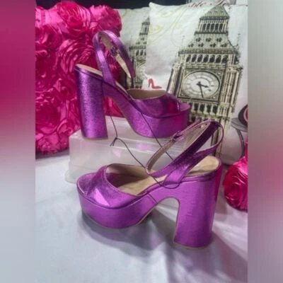 Tacones de plataforma Soda Y2k para mujer talla 9,5 rosa metálico Foto 1 de 4