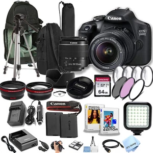 Canon EOS 2000D/Rebel T7+EFS 18-55mm F/3.5-5.6 Zoom Lens+34pc DSLR Camera Bundle - Picture 1 of 8