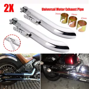 Pair Motorcycle Silver Exhaust Pipe Bracket Slip On Chopper Bobber Chrome - Picture 1 of 5
