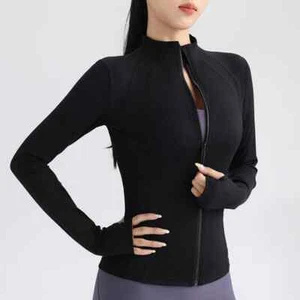New Women's Full Zip Yoga Top With Thumbholes Jackets Long Sleeve Round Neck Top - Picture 1 of 29