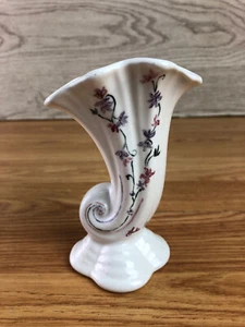 Julie Dolby 1987 Horn Shaped Vase Painted With Pink And Purple Flowers 4.5" Tall - Picture 1 of 9