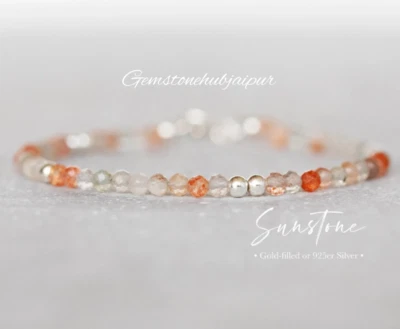 Sunstone Bracelet, Oregon Sunstone, Leo & Libra Zodiac Jewelry, Crystal Bracelet - Image 1 of 3