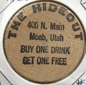 Vintage The Hideout Moab, Utah Holz Nickel Medaille - #1 UT - Bild 1 von 2