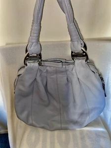 B Makowsky Gray Soft Leather Boho Hobo Shoulder Bag Large Oversized Double Strap - Picture 1 of 10